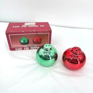 Dolomite Salt and Pepper Set Christmas Bauble Metallic Red Green Holiday OS